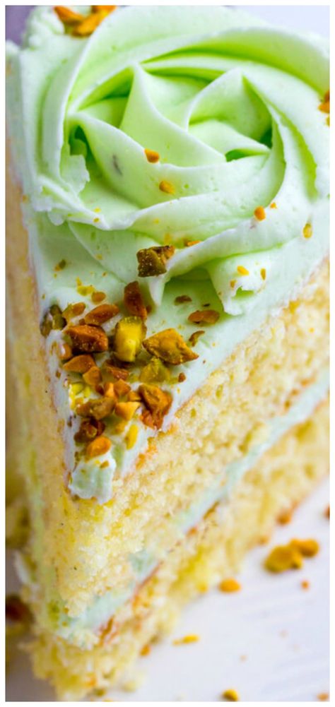 Vanilla Bean Pistachio Cake ~ Light, airy and full of flavor... A fun and tasty flavor combination perfect for absolutely any occasion. Pistachio Cake, Vanilla Paste, Madagascar Vanilla, Pure Vanilla, Different Cakes, 3 Eggs, A Piece Of Cake, Piece Of Cake, Savoury Cake