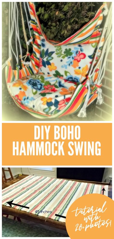 DIY hammock swing tutorial - It's so easy to make your own boho hammock swing@ Diy Hammock Chair How To Make, Homemade Hammock, Boho Hammock, Diy Hammock Chair, Diy Hanging Chair, Backyard Accessories, Macrame Hammock Chair, Diy Swing, Diy Hammock