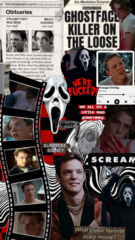 Stu From Scream Wallpaper, Aesthetic Scream Poster, Ghostface Wallpapers Aesthetic, Scream Lockscreen Aesthetic, Scream Stu, Scream Ghostface, Stu Scream, Scream 1996 Aesthetic, Scream Poster