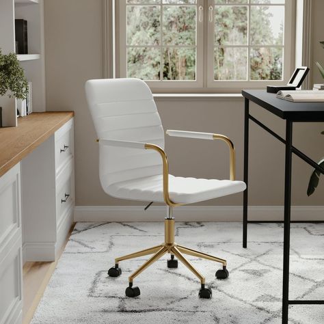 Upholstered Desk Chair, Sleek Office, Upholstered Office Chair, White Office Chair, Home Office Chair, Leather Desk, Executive Office Chairs, Leather Office Chair, Swivel Seating