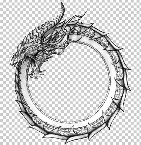 Dragon Tattoo Circle, Jormungandr Tattoo, Circle Dragon, Ouroboros Dragon, Snake Png, Koi Tattoo Sleeve, Dragon Symbol, Artwork Black And White, Nordic Culture