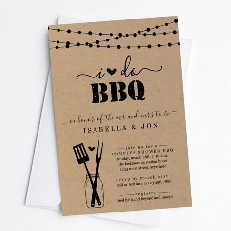 I Do BBQ Couples Wedding Bridal Shower Engagement Invitation - Great Barbecue Bridal Shower Bbq, Bbq Utensils, Bbq Wedding Reception, Mason Jar Light, Couple Wedding Shower, I Do Bbq, Bbq Invitation, Bbq Wedding, Brown Wedding