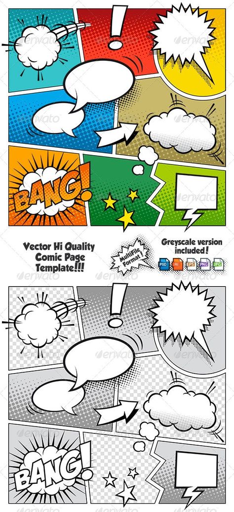 Color Comic Book Page Template Comic Book Brochure, Comic Brochure, Comic Strip Background, Comics Template, Budget Binder Free Printables, Comic Strip Template, Comic Book Design, Comic Template, Comic Book Page