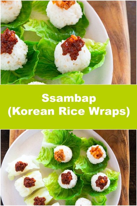 How to Make Korean Rice Lettuce Wraps (Ssambap) | MyKoreanKitchen.com #mykoreankitchen #koreanfood #koreanrecipes #lettuce #wraps #healthy via @mykoreankitchen Beef Gochujang, Rice Lettuce Wraps, Beef Food Recipes, Korean Vegan, Vegan Tuna, Lettuce Wraps Healthy, Banana Oat Cookies, Steamed Cabbage, Rice Wraps