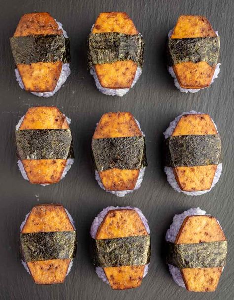 Vegan Spam, Vegan Halloween Food, Halloween Potluck, Halloween Tea Party, Spam Musubi, Spooky Snacks, Vegan Halloween, Spooky Food, Halloween Food Treats