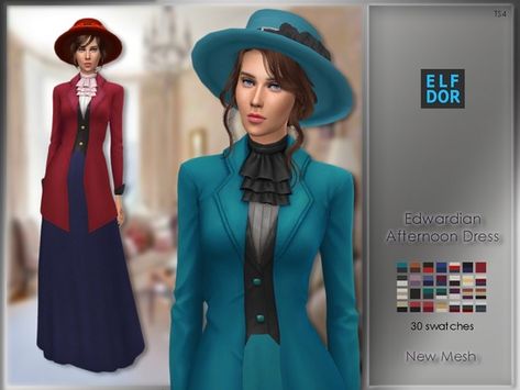 - 30 swatches Found in TSR Category 'Sims 4 Female Everyday' Sims 4 Edwardian, Sims 4 Decades Challenge, Sims 4 Challenges, Sims 4 Dresses, Sims 4 Characters, The Sims 4 Download, Sims4 Clothes, Afternoon Dress, Edwardian Dress