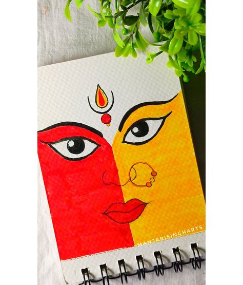 Durga maa drawing | brushpen drawing | durgapuja drawing Maa Durga Painting Easy, Durga Maa Art Drawing, Durgapuja Drawing, Easy Durga Maa Drawing, Mataji Drawing, Durga Puja Drawing For Kids, Durga Maa Paintings Easy, Brushpens Art, Durga Maa Drawing