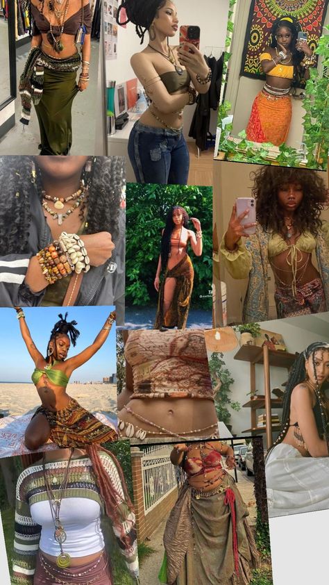 Earth Element Outfit, Spiritual Earthy Aesthetic, Black Women Earthy Aesthetic, Earth Girl, Bohemian Outfits Women, Black Woman Earth Aesthetic, Earth Girl Aesthetic, Earthy Boho Black Woman Aesthetic, Earthy Tone Outfits