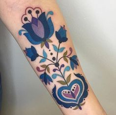 Dutch Folk Art Tattoo, Pretty Tattoo Filler, Dutch Tattoo Ideas, Rosemaling Tattoo, Folk Art Tattoo, Matryoshka Tattoo, Folk Tattoo, Purple Tattoo, Dutch Tattoo