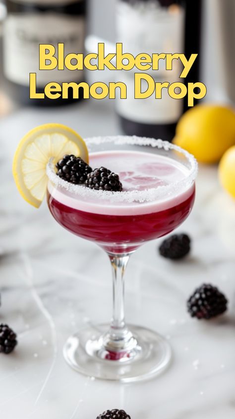 Blackberry Lemon Drop Blackberry Cocktails, Cointreau Cocktails, Classic Vodka Cocktails, Blackberry Cocktail, Vodka Lemon, Lemon Drop Cocktail, Cosmo Cocktail, Blackberry Lemon, Cocktail Drinks Alcoholic