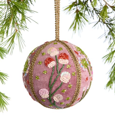 You'll love the Mauve Velvet Beaded Ball Ornament at World Market. Browse our entire collection of Christmas Ornaments, available online or at one of our 270+ stores. Pushpin Ornaments, Jewel Toned Christmas, Xmas Bulbs, Velvet Ornaments, Mauve Velvet, Season Art, Handmade Tree, Beaded Ball, Pink Christmas Decorations