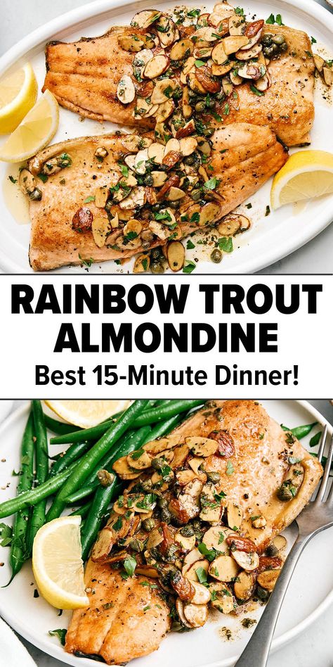 Rainbow trout almondine. Rainbow Trout Almondine, Cooking Trout On Stove, Pan Fried Rainbow Trout, Keto Trout Recipe, Trout Fish Recipes, Steelhead Trout Recipe Pan Fried, Best Trout Recipes, Healthy Trout Recipes, Trout Almondine Recipe