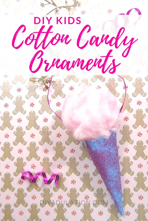 Candy Ornaments Diy, Cotton Candy Ornaments, Cotton Candy Crafts, Diy Cotton Candy, Ornaments Diy Kids, Candy Christmas Tree, Candy Tree, Candy Ornaments, Kids Candy