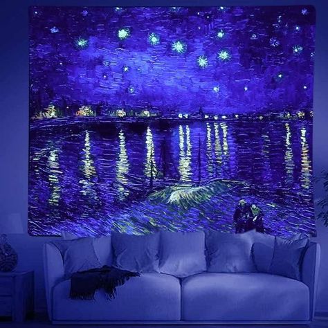 Amazon.com: Starry Night Blacklight Tapestry by Van Gogh Wall Art for Bedroom Aesthetic, Abstract Wall Hanging UV Reactive Fabric Poster for Living Room Dorm, 39 x 29 Inches : Home & Kitchen Van Gogh Wall Art, Blacklight Tapestry, Poster For Living Room, Wall Art For Bedroom, Living Room Dorm, Fabric Poster, Art For Bedroom, Uv Reactive, Bedroom Aesthetic