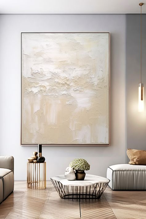 Serene beige textured abstract painting with layers of white and cream, creating a calm and sophisticated atmosphere Textured Abstract Painting, Calming Atmosphere, Handmade Artwork, Neutral Decor, Modern Minimalist, Decor Styles, Abstract Painting, Abstract Art, The Originals