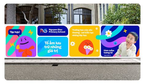 Nguyen Sieu Primary School Brand Experience Design :: Behance Elementary School Logo, School Banner Design, School Graphic Design, Education Branding, Private Schools, Instagram Banner, Brand Ideas, School Banner, School Education