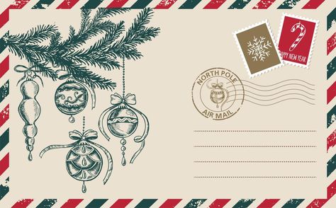 Christmas Card Aesthetic, Christmas Envelope Art, Postcard Drawing, Christmas Illustration Design, Vintage Labels Printables, Christmas Graphic Design, Christmas Mail, Graphic Design Cards, Christmas Envelopes