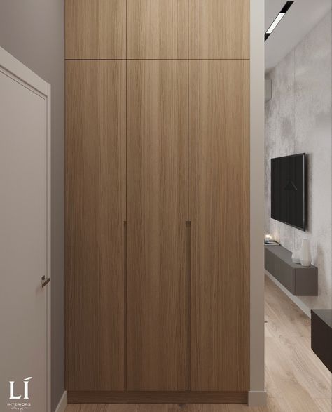 Japandi Wardrobe, Single Door Wardrobe, Closet Design Layout, Modern Extension, Japandi Interior, Wardrobe Handles, Hotel Project, Minimal Home, Tall Cabinet