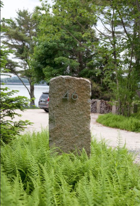 Stone House Number, Stone Signage Design, Lamoine Maine, Treehouse Accessories, Stone Signage, Boulder House, Wayfinding Signage Design, Wall Signage, Info Board