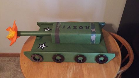 Army Tank Valentines Boxes, Army Themed Birthday, Presents Wrapped, Army Birthday Parties, Army Theme, Kids Valentine Boxes, Army Birthday, Boys Valentines, Social Project