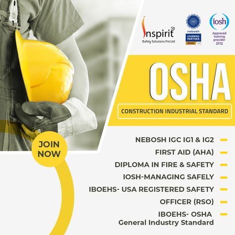 Get prepared in Occupational Health and Safety Course (OSHA), You can learn world-class health, safety, and environmental management services and develop your career potential as a professional in this field. Kerala's leading NEBOSH, IOSH, OSHA training center Inspirit Safety Solutions Pvt Ltd. For Enquiries : 🌐 www.inspiritsafetysolutions.com ☎️ +91 8943252627 #NEBOSHtraining #trainingcourses #SafetyTrainingInstituteInKerala Environmental Health And Safety, Environmental Management, Safety Courses, Occupational Health, Environmental Health, Occupational Health And Safety, Fire Safety, Training Center, Training Courses