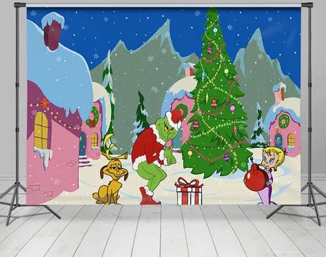 Lofaris Sweet Lovely Cartoon Grinch Whoville Backdrop | Christmas Photo Backdrop | Christmas Backdrops For Photography | Diy Christmas Backdrop | Google Shopping Whoville Backdrop, Grinch Backdrop, Whoville Party, Cartoon Grinch, Mini Backdrop, Foil Backdrop, Grinch Door, Christmas Photography Props, Backdrop Easy