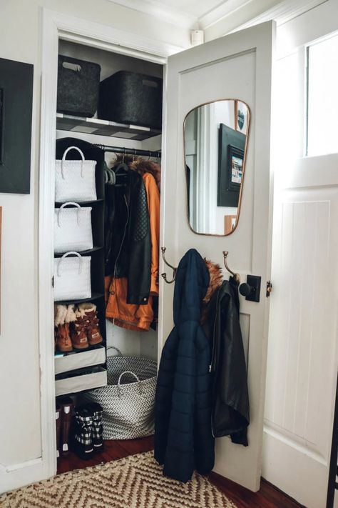 Marie Kondo Monday- Entry Closet Makeover - Nesting With Grace Entry Closet Makeover, Entryway Closet Makeover, Entry Closet Organization, Coat Closet Storage, Hall Closet Organization, Small Coat Closet, Organiser Son Dressing, Front Closet, Coat Closet Organization