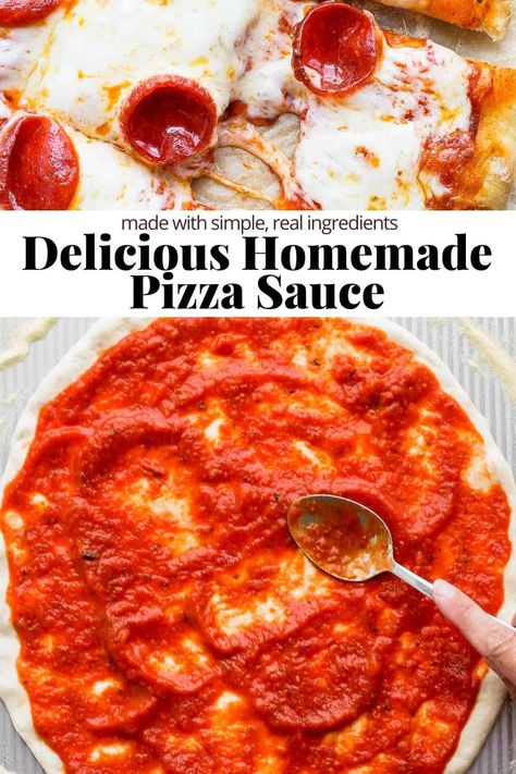 Easy Homemade Pizza Sauce Recipe - a super simple, delicious pizza sauce recipe that perfect for any type of pizza! #easyhomemadepizzasaucerecipe #homemadepizzasaucerecipeeasy #bestpizzasaucerecipehomemade #recipeforhomemadepizzasauce #howtomakepizzasaucehomemaderecipes Simple Pizza Sauce, Small Batch Pizza Sauce, Pizza Base Sauce, Low Sodium Pizza Sauce, Quick Pizza Sauce, Pizza Sauce Easy, Smoked Pizza, Type Of Pizza, Easy Pizza Sauce