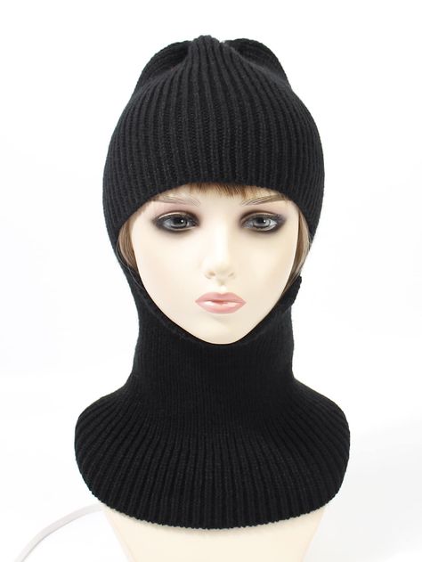 Preto Casual Collar  Tecido Simples Máscara de ski balaclava Embellished   Acessórios Femininos Ski Balaclava, Collar, Hats