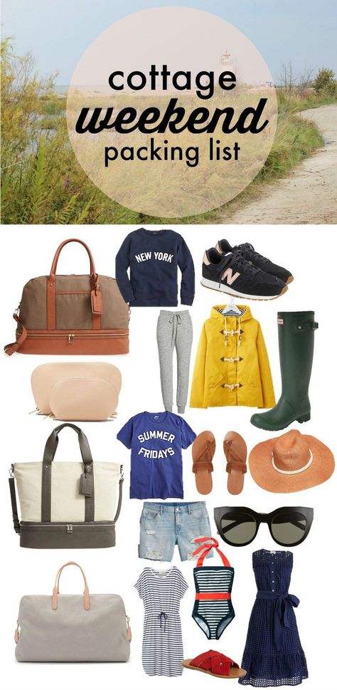 cottage weekend packing list, what to pack for the cottage, cabin packing list, long weekend packing Cabin Packing List, Long Weekend Packing, Cottage Weekend, Weekend Packing List, Camping Fashion, Weekend Packing, Travel Packing List, Cabin Trip, New York Summer