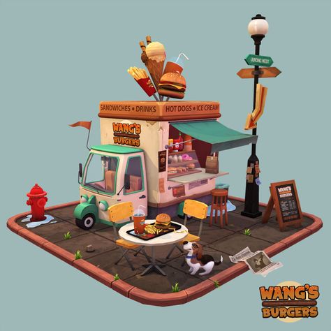 Food Truck Art, Mike Mignola Art, Cartoon Building, Game Background Art, Cartoon House, Food Truck Design, Isometric Art, Magazine Crafts, Isometric Design