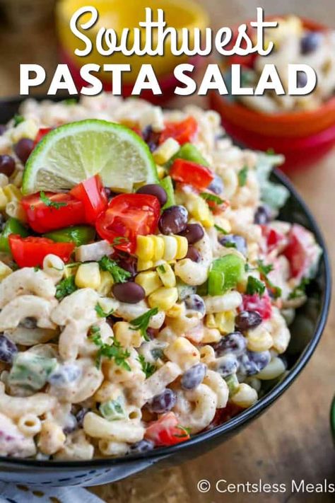 Mexican Style Pasta Salad, Mexican Pasta Salad Recipes Easy, Recipes With Macaroni Noodles, Grad Food, Mexican Macaroni Salad, Unique Pasta Salad, Southwest Pasta, Meals Pasta, Southwest Pasta Salad