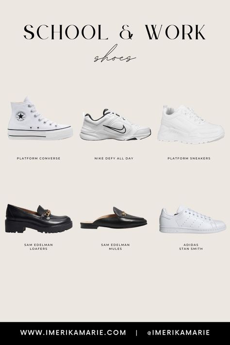 school and work shoes School Shoes White, Shoes School Aesthetic, Shoes Basic, White Shoes For School, Aesthetic Shoes Outfit, Best School Shoes, Converse Shoe Outfits, Outfits With Shoes Sneakers, White Shoes That Go With Everything