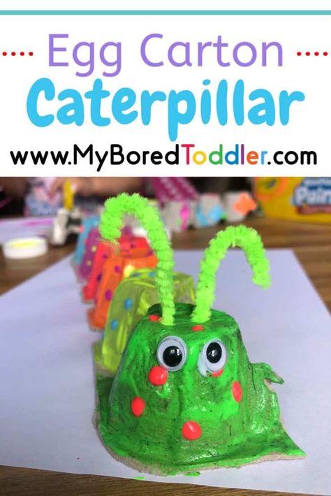 This egg carton caterpillar craft is an easy upcycled craft idea for toddlers - perfect for a Hungry Caterpillar theme too! Egg Carton Caterpillar, Hungry Caterpillar Activities, Caterpillar Craft, Craft For Toddlers, Fun Activities For Toddlers, Egg Carton Crafts, Toddler Arts And Crafts, Toddler Play, Toddler Art