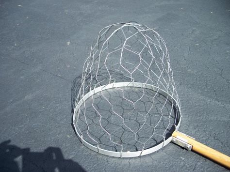 Making your own Crab Net - a tutorial Chicken Wire Light Fixture, Chicken Wire Cloche, Wire Light Fixture, Crab Net, Thyme Garden, Wire Cloche, Wet Flowers, Chicken Wire Crafts, Garden Cloche