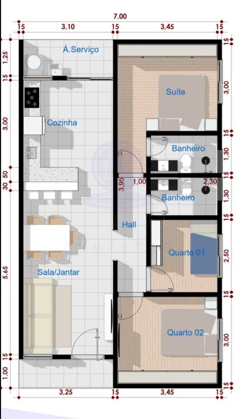 Narrow Apartment Layout, Small House Blueprints, Narrow Lot House, Modern House Floor Plans, Bungalow Floor Plans, Little House Plans, Build Your House, House Redesign, Modern Small House Design