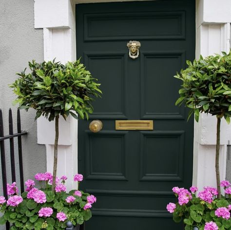 Make your front door stand out with Curragh Green. A rich and profound deep green from our Weather Collection. Front Door Colours Uk, Hunter Green Front Door, Green Doors Front Entrance, Emerald Green Front Door, Coloured Front Door, Dark Green Front Door, Painted Front Door Ideas, Front Door Colours, Front Door Transformation