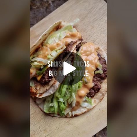 Smashed Tacos Big Mac Style 🌮🍔 230kcals 20g protein per taco 500g Le... | big mac tacos | TikTok Taco Big Mac, Smashed Tacos, Big Mac Tacos, Mac Tacos, 20g Protein, Smash Burger, Lean Beef, Shredded Lettuce, Diced Onions