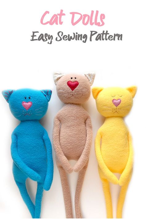 Craft something special for your favorite cat lover! With this PDF tutorial, you can make an 18-inch stuffed cat plush toy that's sure to bring joy and smiles. gift idea for kids, cat lovers, or anyone who loves handmade stuff. Sew your own little buddy today, and let the purring begin Stuffed Cat Sewing Pattern, Diy Cat Plush, Fabric Toys Diy, Stuffed Ornaments, Cat Sewing Pattern, Homemade Stuffed Animals, Stuffed Cat, Handmade Stuffed Toys, Doll Patterns Free