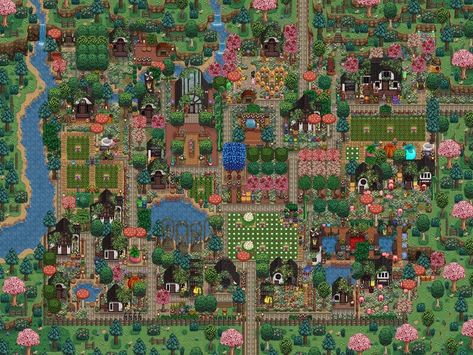 My 1.6 Meadowlands farm in spring year 4! ♡ : r/FarmsofStardewValley Stardew Valley Layout, Stardew Valley Farms, Farm Layout, Aesthetic Shop, Living Off The Land, Farm Design, One Summer, Stardew Valley, Old Farm