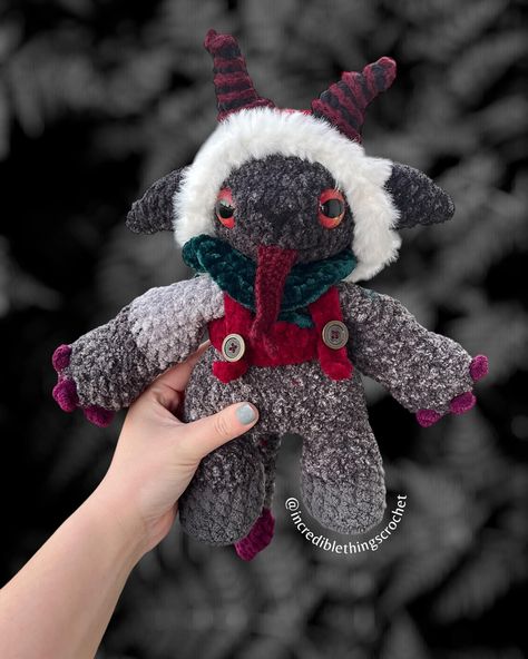 Kid Krampus pattern by @themagiccirclecrochet Zia’s beautiful mind has done it again 🙌 I’ve said it before and I’ll say it til I’m dead but I absolutely love testing for my friends 😭 Kid Krampus is out today! Perfect way to carry on the spooky into the Holidays 😈 #amigurumi #crochet #yarn #joannfabrics #bernat #pattern #patterntest #smallbusiness #poshyarn #bigtwistyarn #plushie #plushy #plush #stuffedanimal #fiberart #fiberartist #patterntester #christmas #krampus #scarystories #scary Krampus Crochet, Big Twist, Joann Fabrics, Scary Stories, Beautiful Mind, Amigurumi Crochet, Crochet Yarn, Fiber Art, Crochet Projects