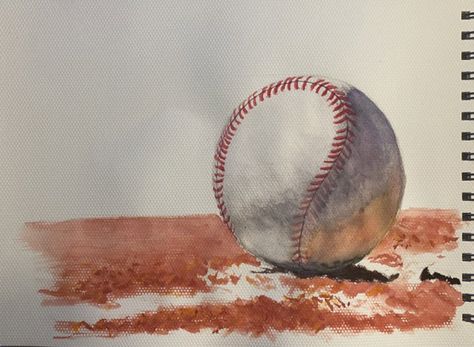 Watercolor painting of a baseball. Baseball Watercolor Painting, Baseball Painting Ideas, Baseball Watercolor, Baseball Artwork, Baseball Painting, Doodle Doodle, Baseball Crafts, Art Projects For Teens, Friend Painting