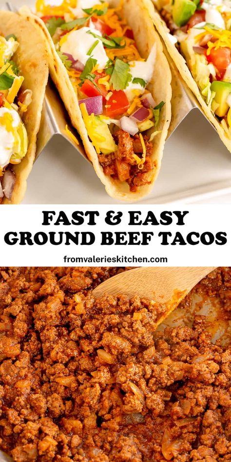 These Easy Ground Beef Tacos are the perfect choice for a casual, no fuss taco night at home. Fast, simple, and satisfying! #tacos #groundbeef #beef #30minutemeals #easydinner #taconight #mexican #mexicanfood Homemade Taco Seasoning Mix, Minced Beef Recipes, Beef Tacos Recipes, Minced Meat Recipe, Easy Ground Beef, Beef Tacos, Ground Beef Tacos, Mince Recipes, Night At Home