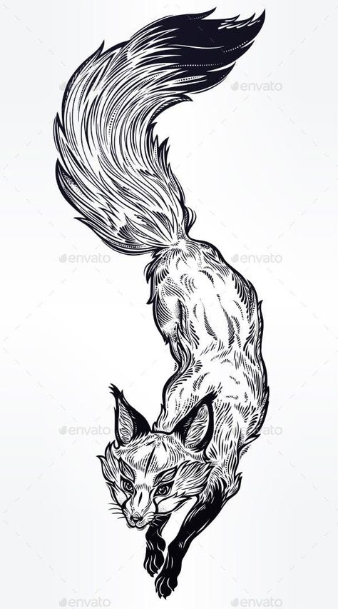 Fox Tattoo Sketch, Small Fox Tattoo, Dark Mark Tattoos, Tatoo Dog, Jumping Fox, Fox Tattoo Design, Dog Girl, Rune Tattoo, Stylish Tattoo