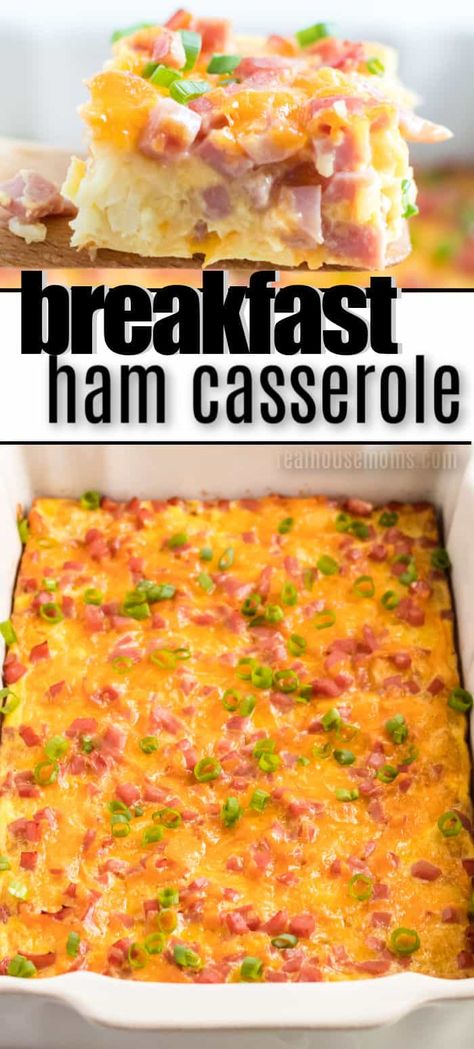 Easy Breakfast Casserole with Ham is cheesy, gooey, and delicious (BONUS - it has tater tots). Your family will be scraping their plates & begging for more! #RealHousemoms #breakfast #casserole #brunch #easter #mothersday #christmas Breakfast Ham Casserole, Cresent Roll Breakfast Casserole, Cresent Roll Breakfast, Breakfast Casserole With Ham, Casserole With Ham, Breakfast Ham, Ham Breakfast Casserole, Breakfast Casserole With Bread, Easy Breakfast Casserole