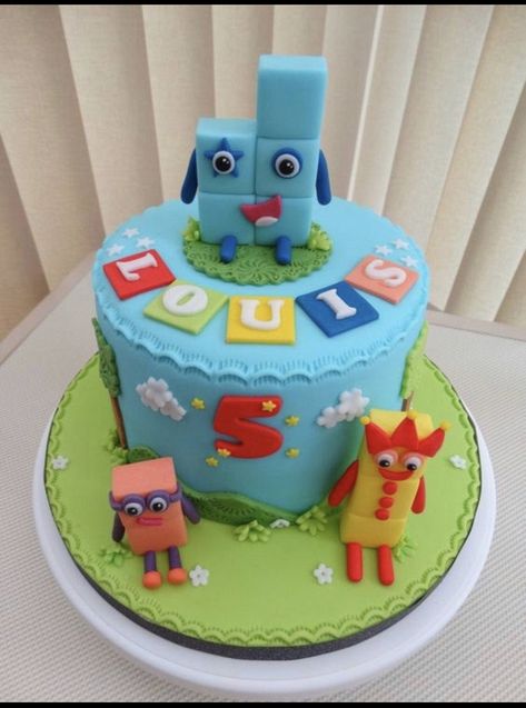 Numberblock 5 Birthday Cake, Number Blocks Cake Ideas, Number Blocks Birthday Party Cake, Numberblock Cake, Numberblocks Birthday Cake, Number Blocks Cake, Number Blocks Birthday Party, Block Birthday Party, Number Blocks