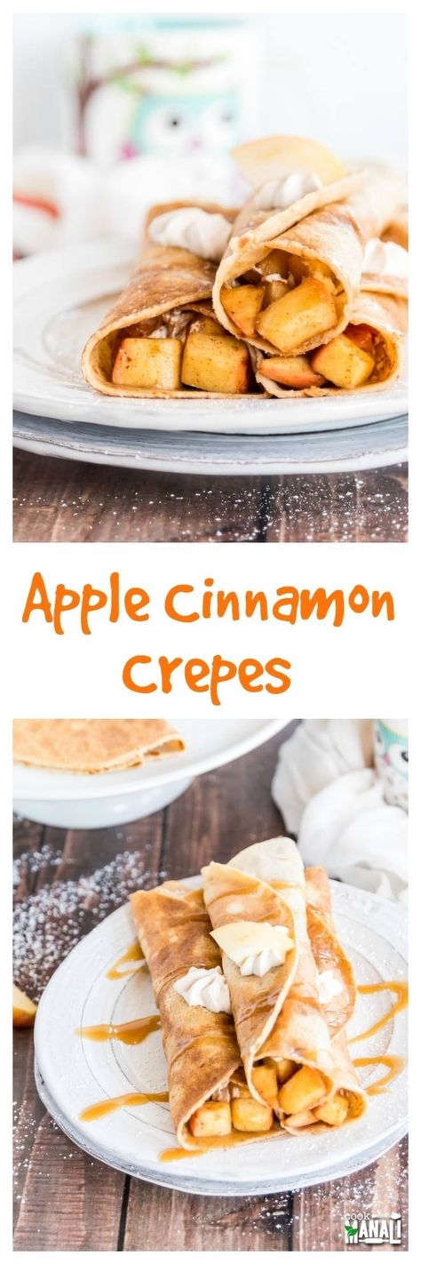 Fall Crepes, Cinnamon Crepes, Crêpe Recipe, Apple Crepes, Cinnamon Whipped Cream, Resep Vegan, Dessert Apple, Fried Apple, Cinnamon Filling