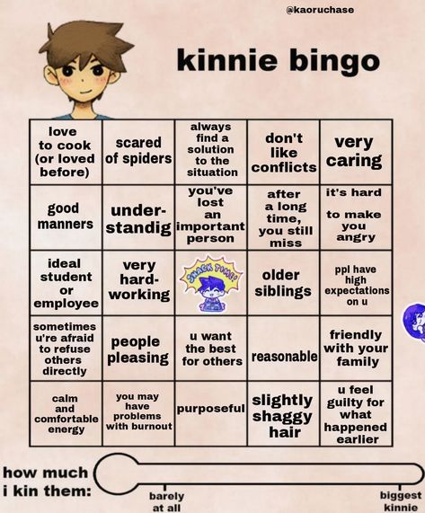 Hero Kinnie Bingo, Omori Kinnie Callouts, Kin Bingo, Sunny Go, Anime Egg, Kinnie Bingo, Angry Person, Emotion Chart, Bingo Template