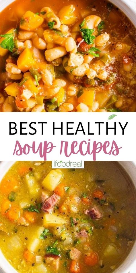 These 52 Healthy Soup Recipes will help you create nutritious and delicious soups and stews in an Instant Pot, slow cooker, or on the stovetop. Whether you want a hearty soup, with light or creamy broth, vegetarian or with chicken, there's something for everyone! Best Healthy Soup, Healthy Stew Recipes, Healthy Soup Vegetarian, Soup Recipes Healthy Vegetarian, Healthy Stew, Healthy Chicken Soup, Delicious Crockpot Recipes, Instant Pot Slow Cooker, Delicious Soups