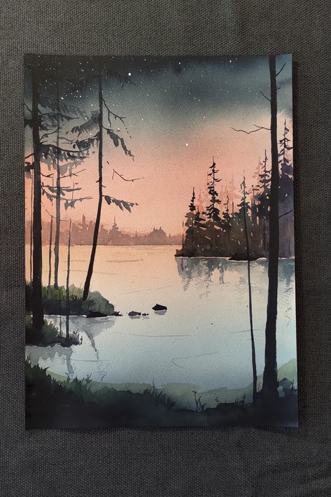 Sunset Over Lake, Landscape Painting Watercolor, Watercolor Art Landscape, Watercolor Paintings Nature, Watercolor Subjects, Diy Watercolor Painting, 수채화 그림, Watercolor Art Lessons, Watercolor Inspiration